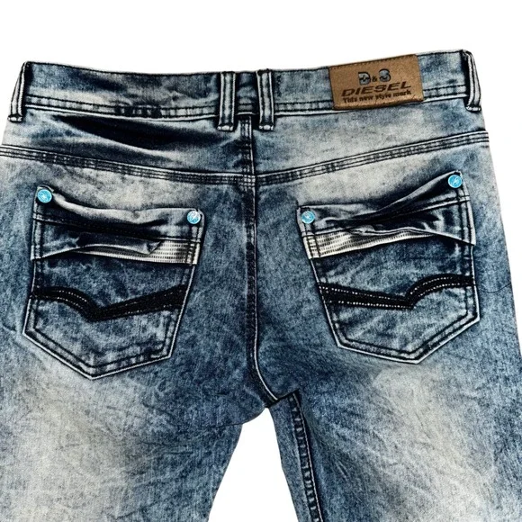 Diesel Denim Jeans Acid Wash Blue Designer Pockets Accents Mens Size 34 vintage - Picture 5 of 11